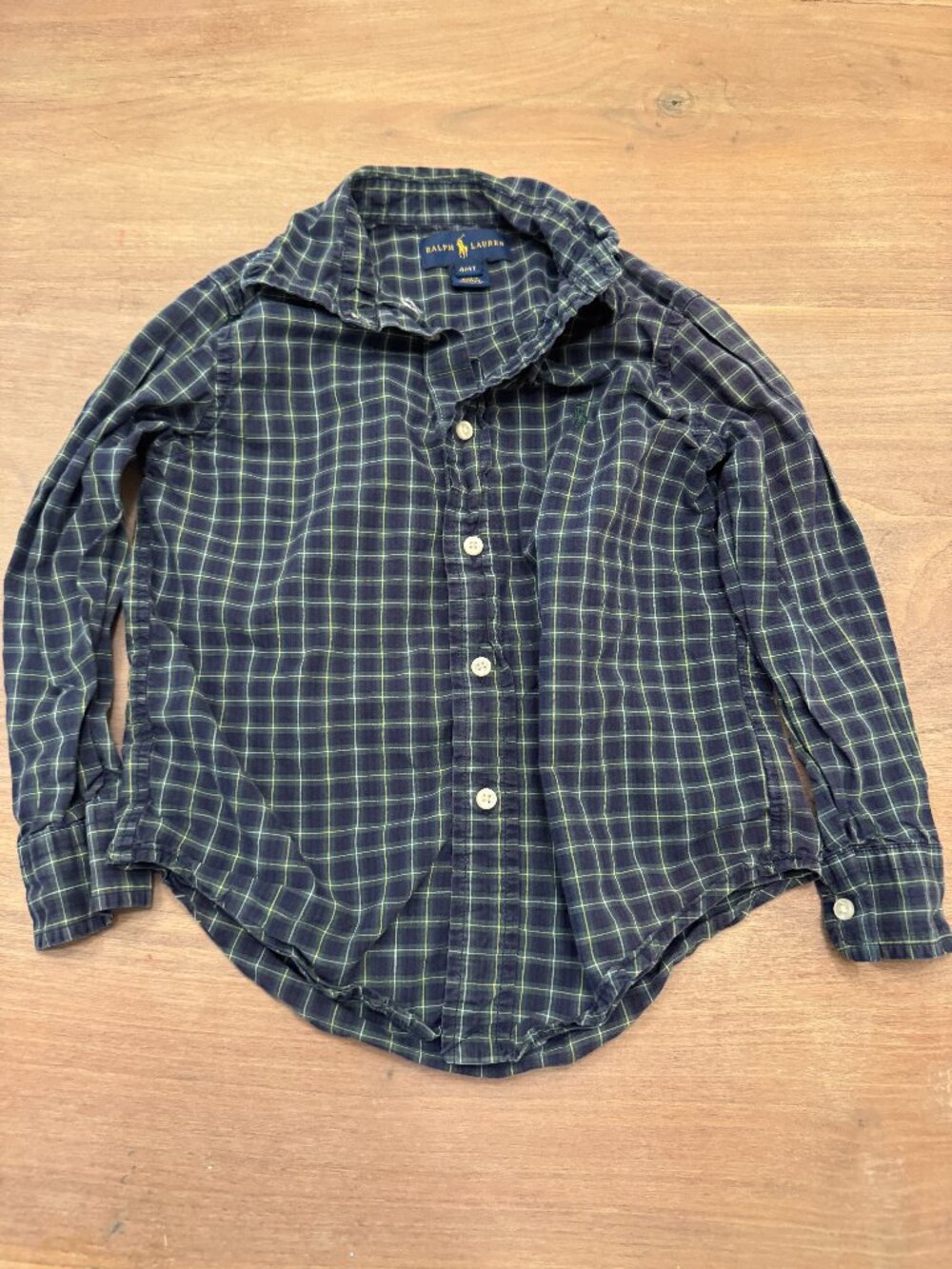 Ralph Lauren Navy & Green Plaid Button-Down Shirt Boys 4/4T